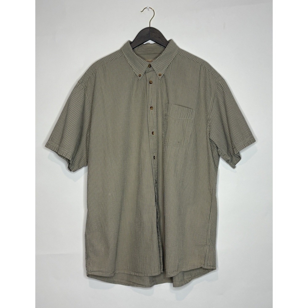 VINTAGE Woolrich Mens 2XL Blue Gray Button Down Shirt Striped 90s Twill Pocket